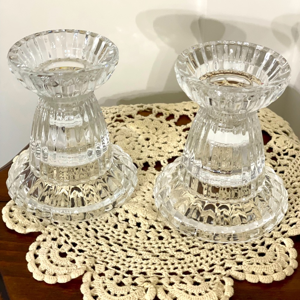 GORHAM CRYSTAL Reversible Candle Holder Set of 2 Vintage 4" H Clear Candlesticks